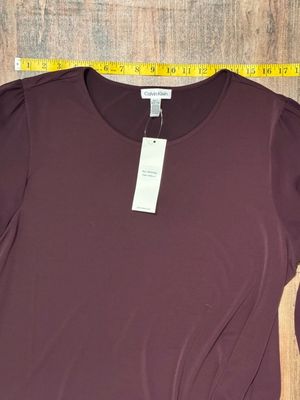 NWT Calvin Klein Long-Sleeve Scoop Neck Top in Merlot - Picture 5 of 11